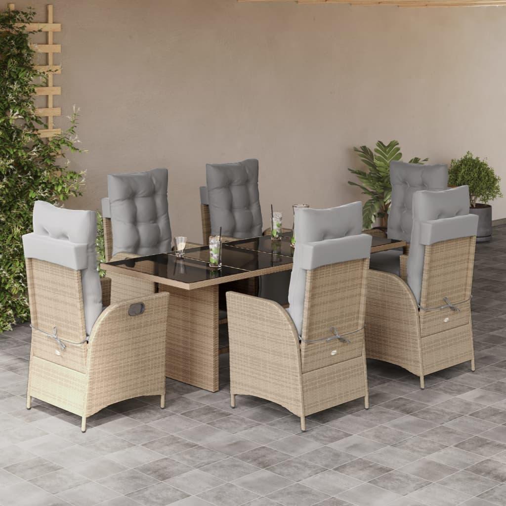 Spisebordssæt til haven 7 dele med hynder polyrattan beige