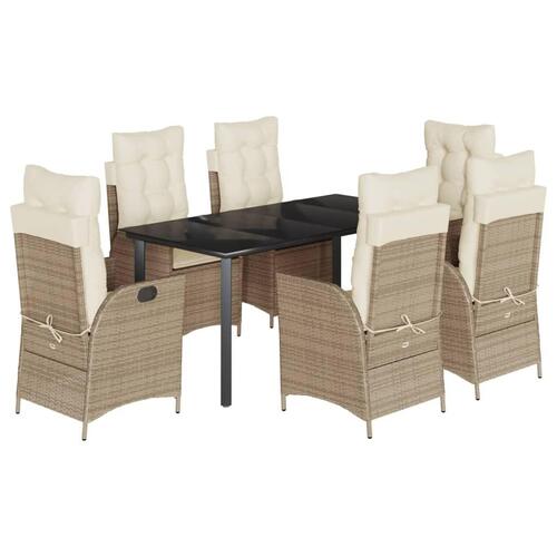 Spisebordssæt til haven 7 dele med hynder polyrattan beige