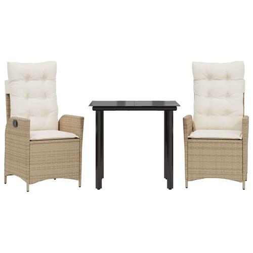 Spisebordssæt til haven 3 dele med hynder polyrattan beige