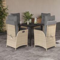 Spisebordssæt til haven 5 dele med hynder polyrattan beige