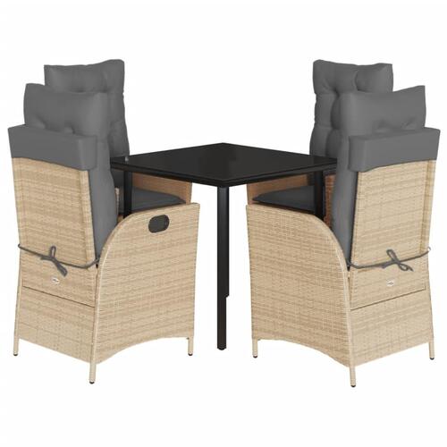 Spisebordssæt til haven 5 dele med hynder polyrattan beige
