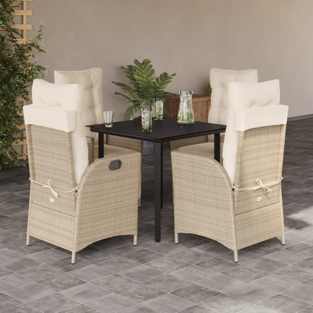 Spisebordssæt til haven 5 dele med hynder polyrattan beige