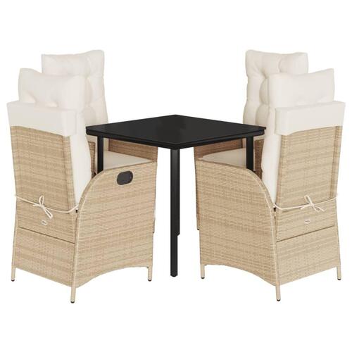 Spisebordssæt til haven 5 dele med hynder polyrattan beige