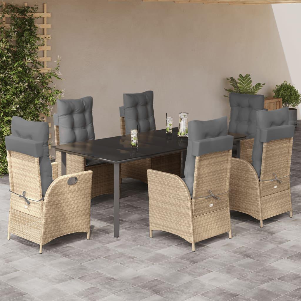 Spisebordssæt til haven 7 dele med hynder polyrattan beige