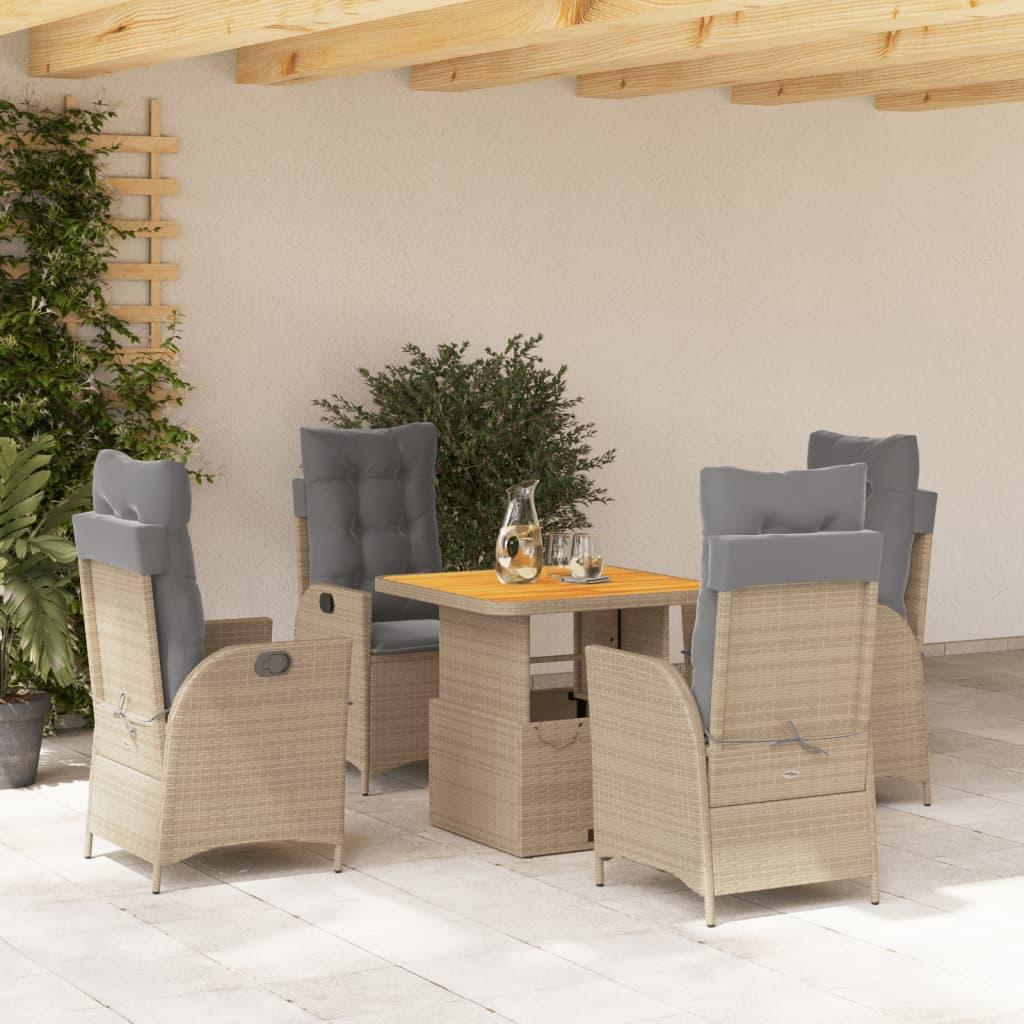 Spisebordssæt til haven 5 dele med hynder polyrattan beige billede