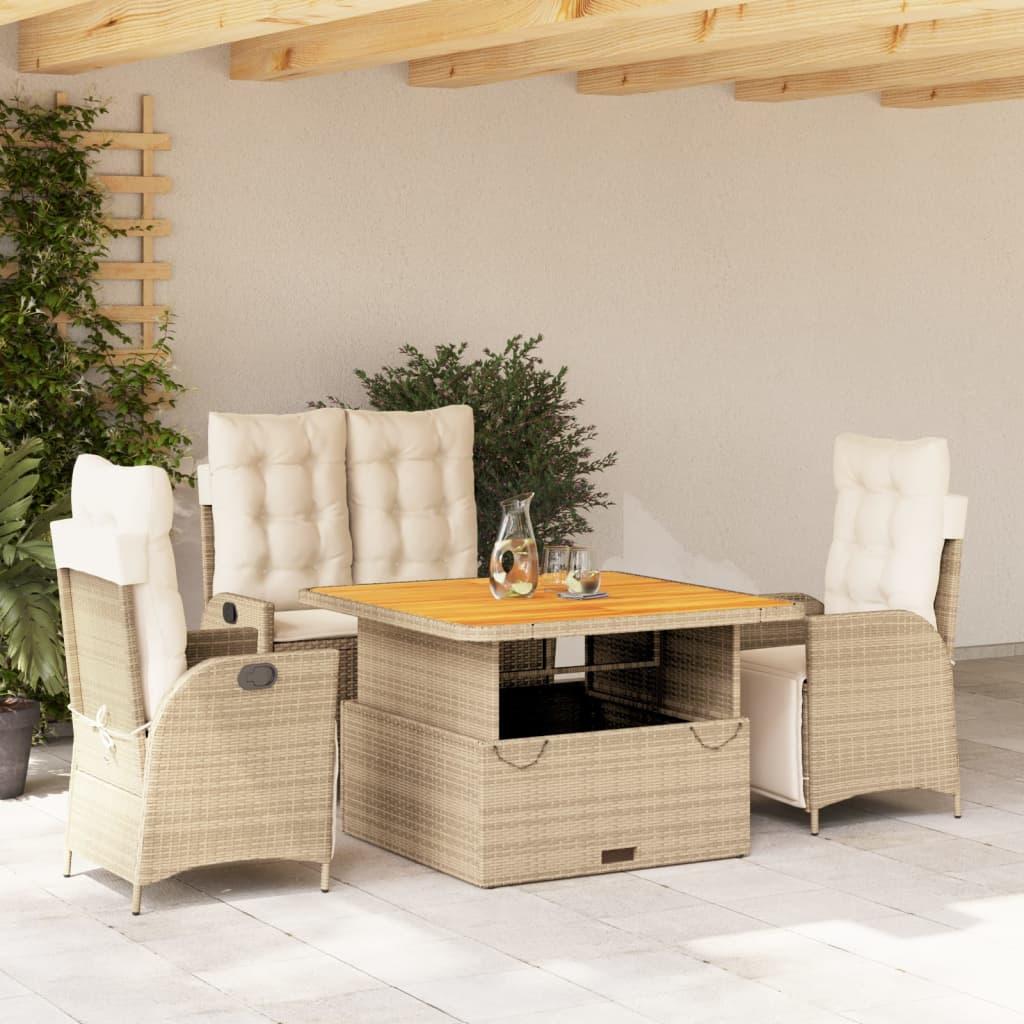 Spisebordssæt til haven 4 dele med hynder polyrattan beige billede