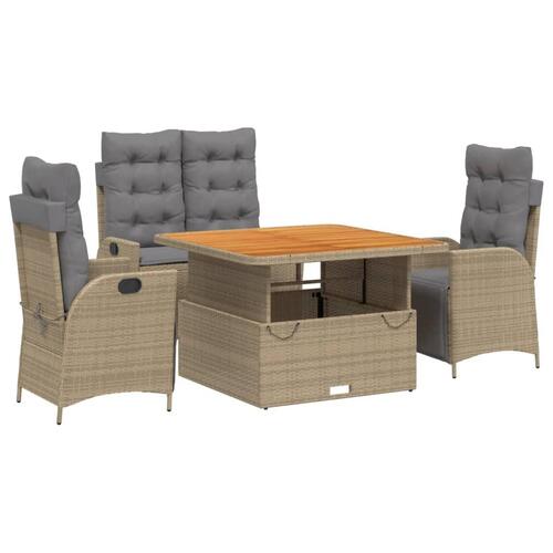 Spisebordssæt til haven 4 dele med hynder polyrattan beige