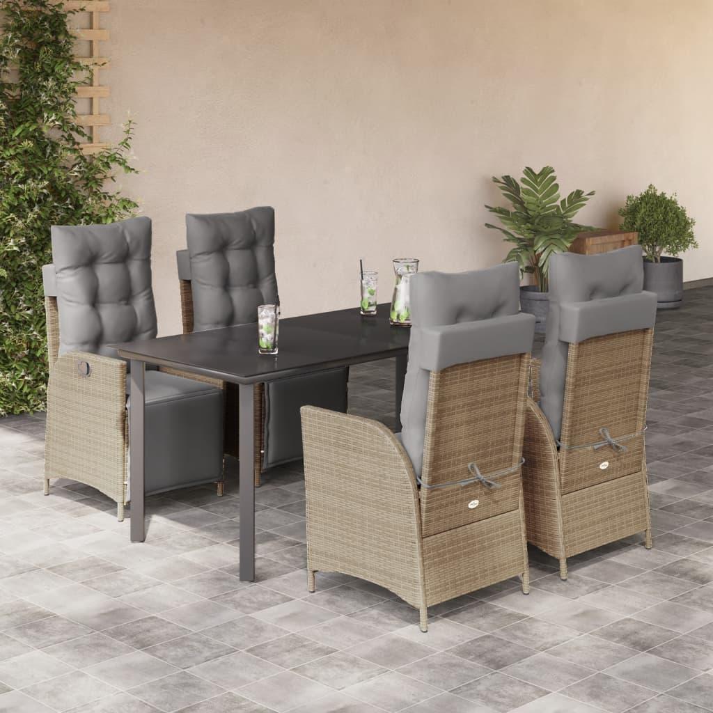 Spisebordssæt til haven 5 dele med hynder polyrattan beige