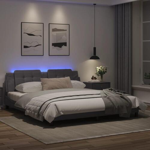 Sengeramme med LED-lys 180x200 cm kunstlæder sort