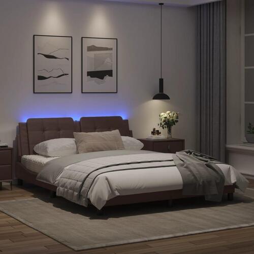 Sengeramme med LED-lys 160x200 cm kunstlæder brun