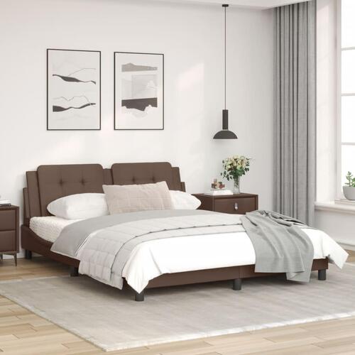 Sengeramme med LED-lys 160x200 cm kunstlæder brun