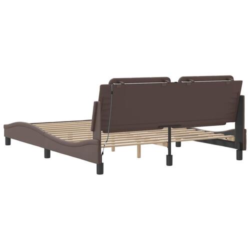 Sengeramme med LED-lys 160x200 cm kunstlæder brun