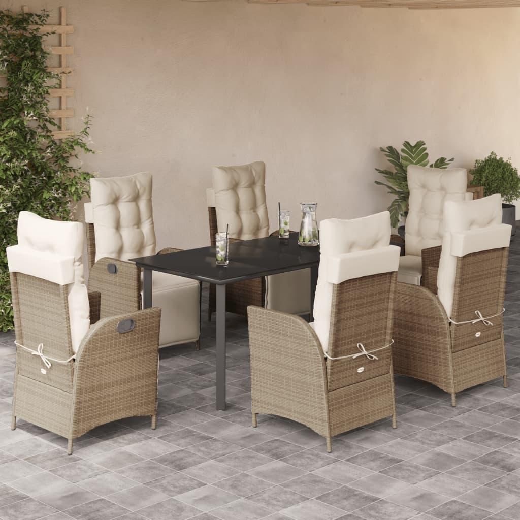 Spisebordssæt til haven 7 dele med hynder polyrattan beige