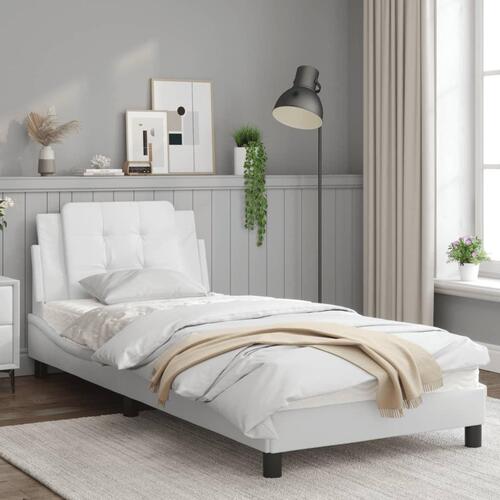 Sengeramme med LED-lys 90x190 cm kunstlæder hvid