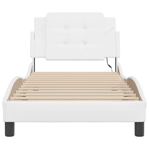 Sengeramme med LED-lys 90x190 cm kunstlæder hvid
