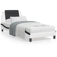 Sengeramme med LED-lys 90x190 cm kunstlæder hvid og sort