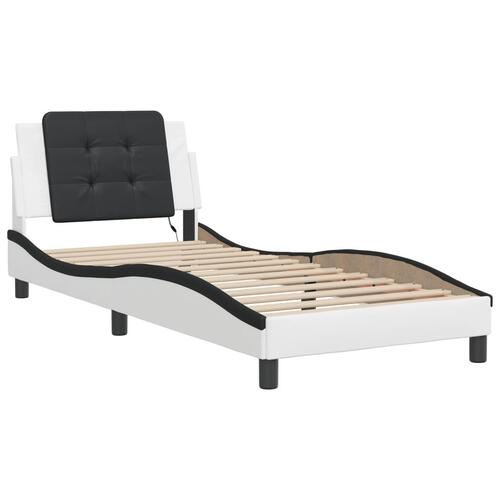 Sengeramme med LED-lys 90x190 cm kunstlæder hvid og sort