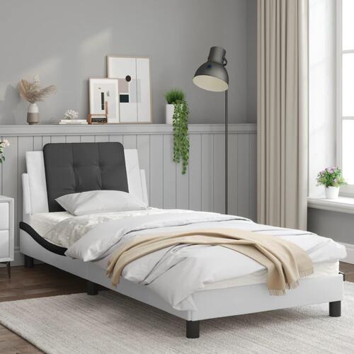 Sengeramme med LED-lys 90x190 cm kunstlæder hvid og sort