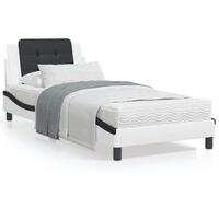Sengeramme med LED-lys 90x200 cm kunstlæder hvid og sort
