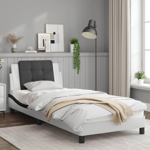 Sengeramme med LED-lys 90x200 cm kunstlæder hvid og sort