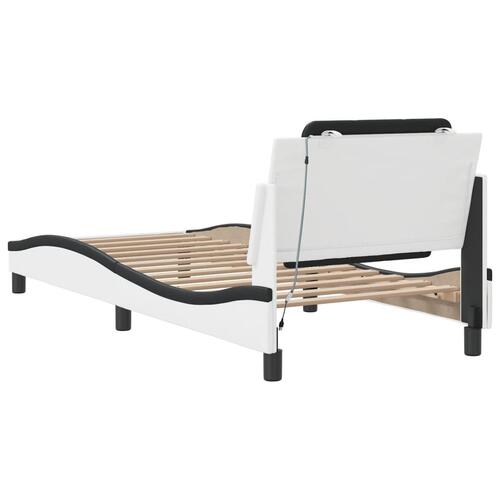 Sengeramme med LED-lys 90x200 cm kunstlæder hvid og sort