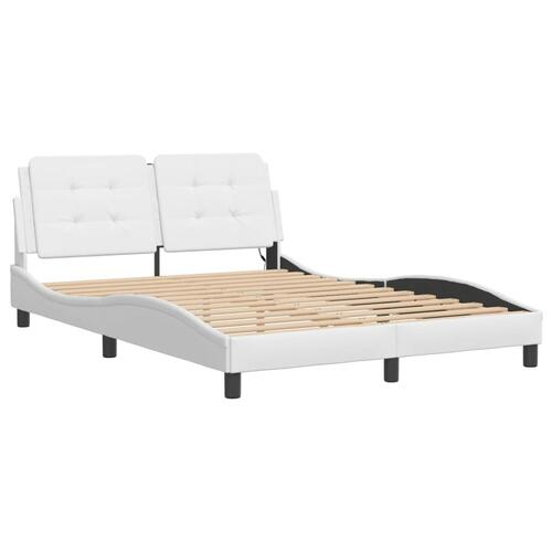 Sengeramme med LED-lys 120x200 cm kunstlæder hvid