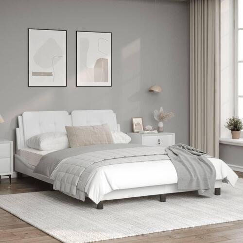 Sengeramme med LED-lys 120x200 cm kunstlæder hvid