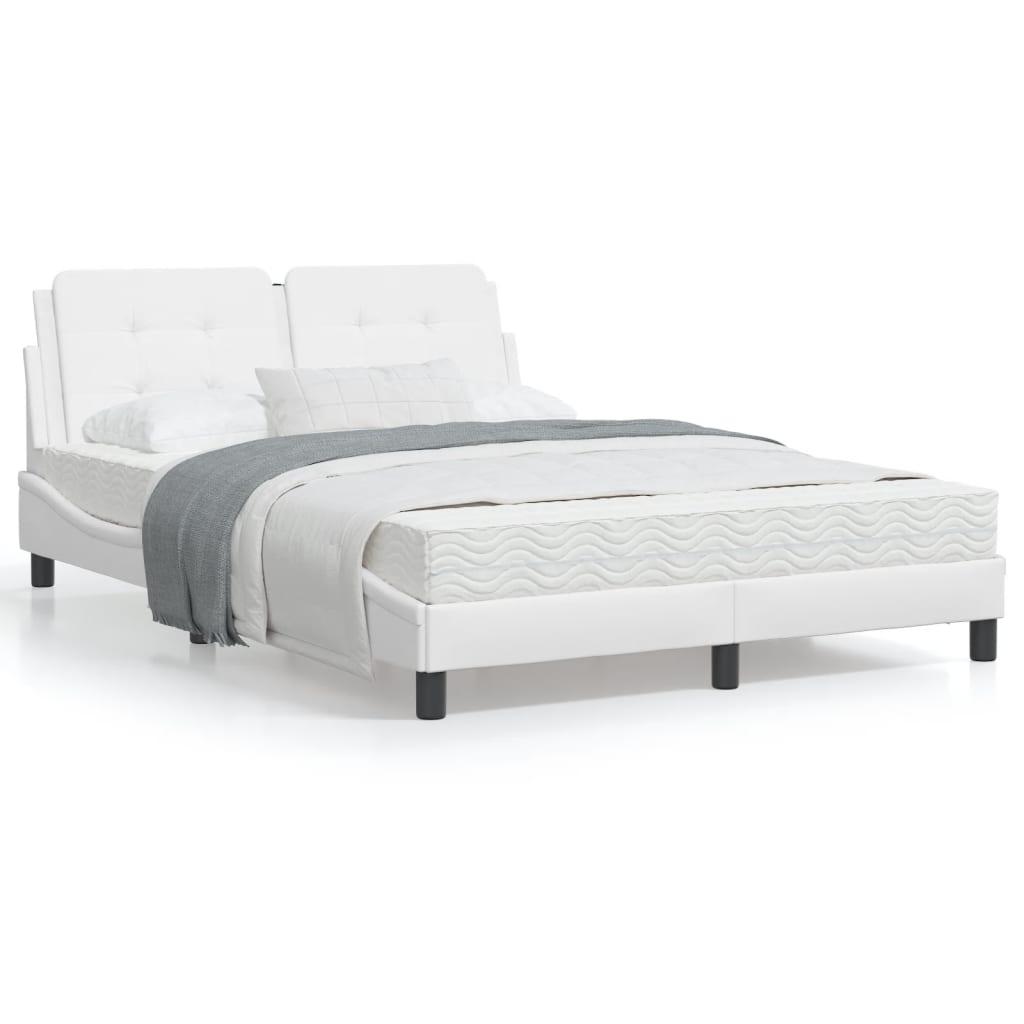 Sengeramme med LED-lys 140x190 cm kunstlæder hvid