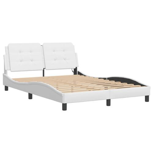 Sengeramme med LED-lys 140x190 cm kunstlæder hvid