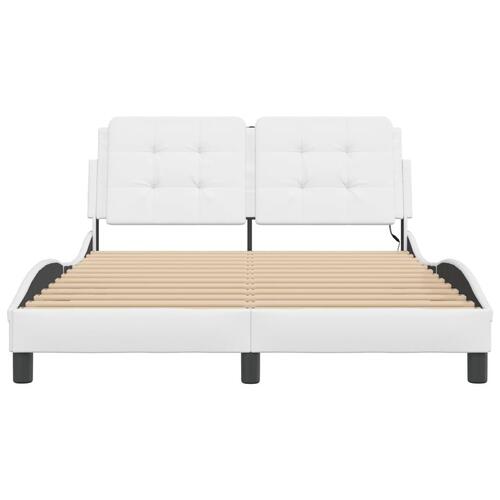Sengeramme med LED-lys 140x190 cm kunstlæder hvid