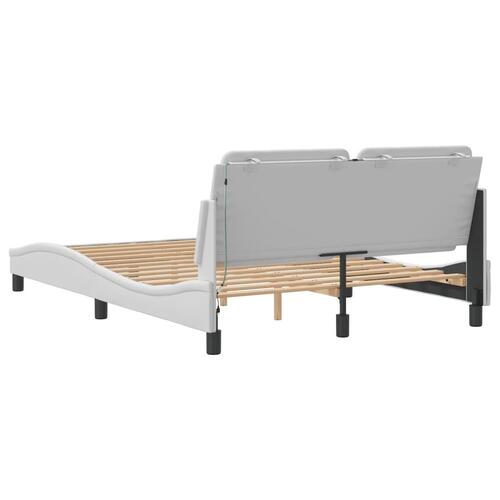 Sengeramme med LED-lys 140x190 cm kunstlæder hvid