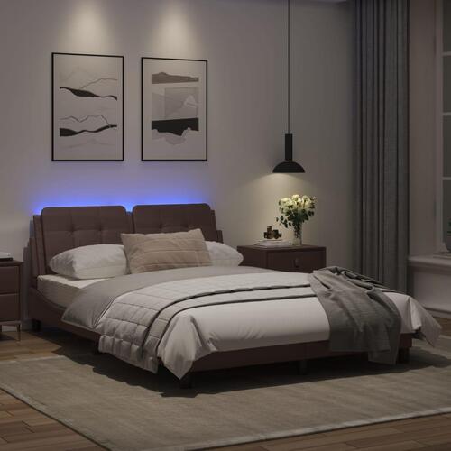 Sengeramme med LED-lys 140x200 cm kunstlæder brun