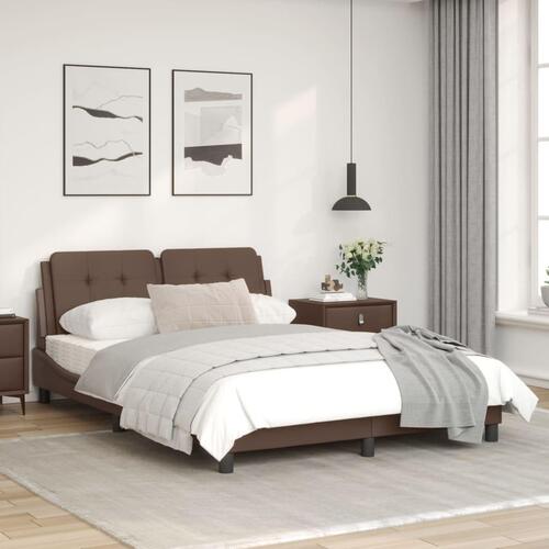 Sengeramme med LED-lys 140x200 cm kunstlæder brun