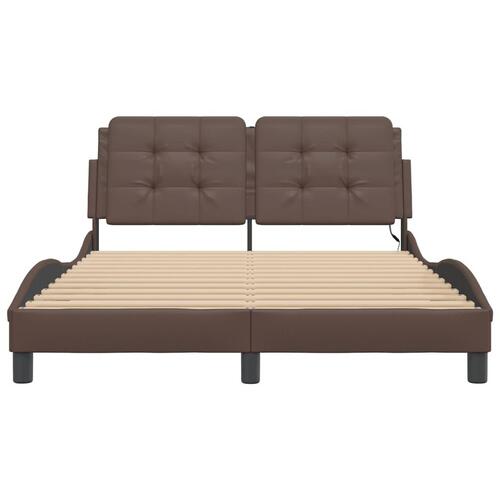 Sengeramme med LED-lys 140x200 cm kunstlæder brun