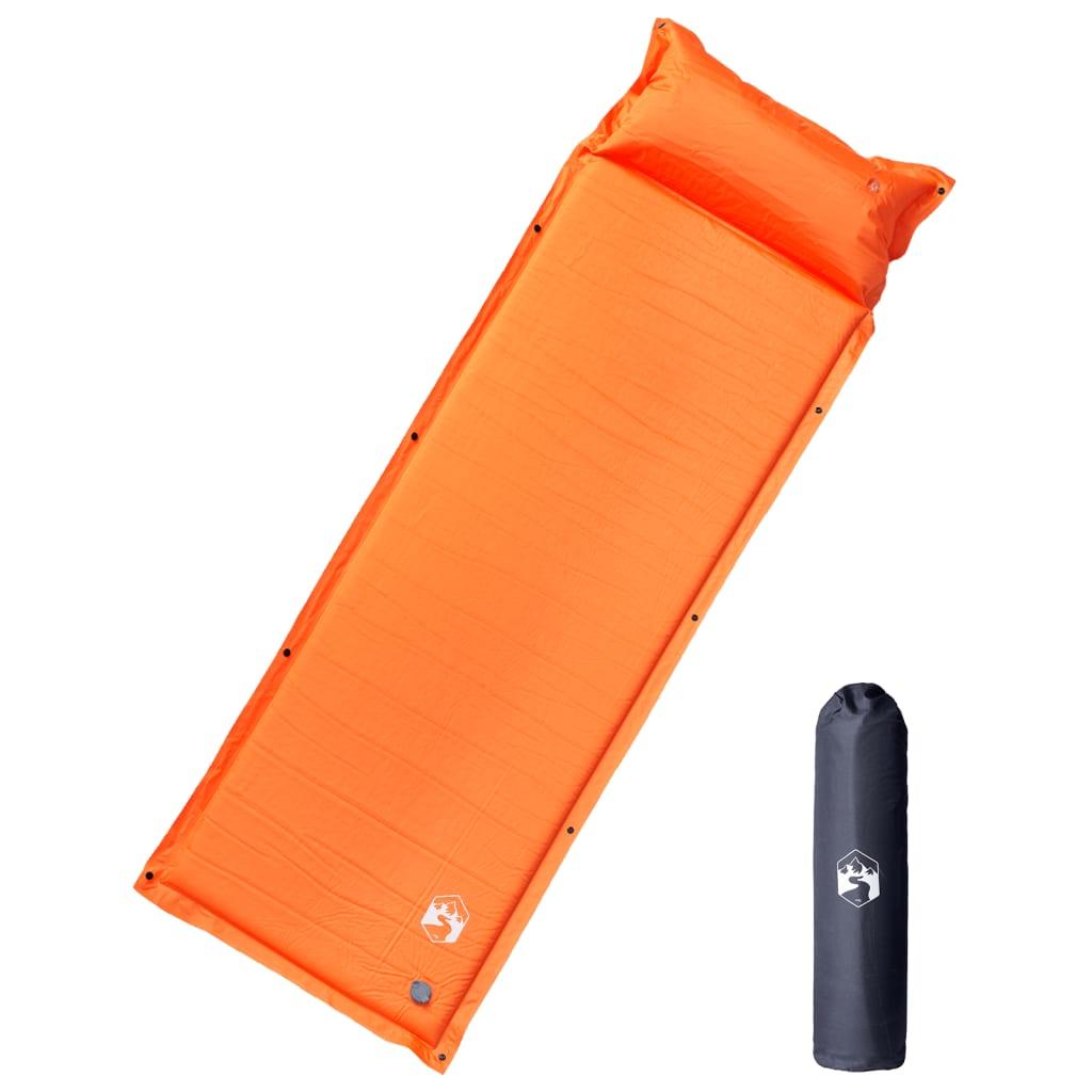 1-personers campingmadras med pude selvoppustelig orange