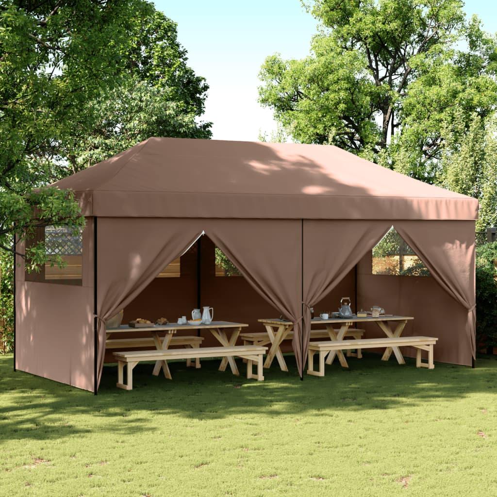 Foldbart pop-up festtelt med 4 sidevægge brun