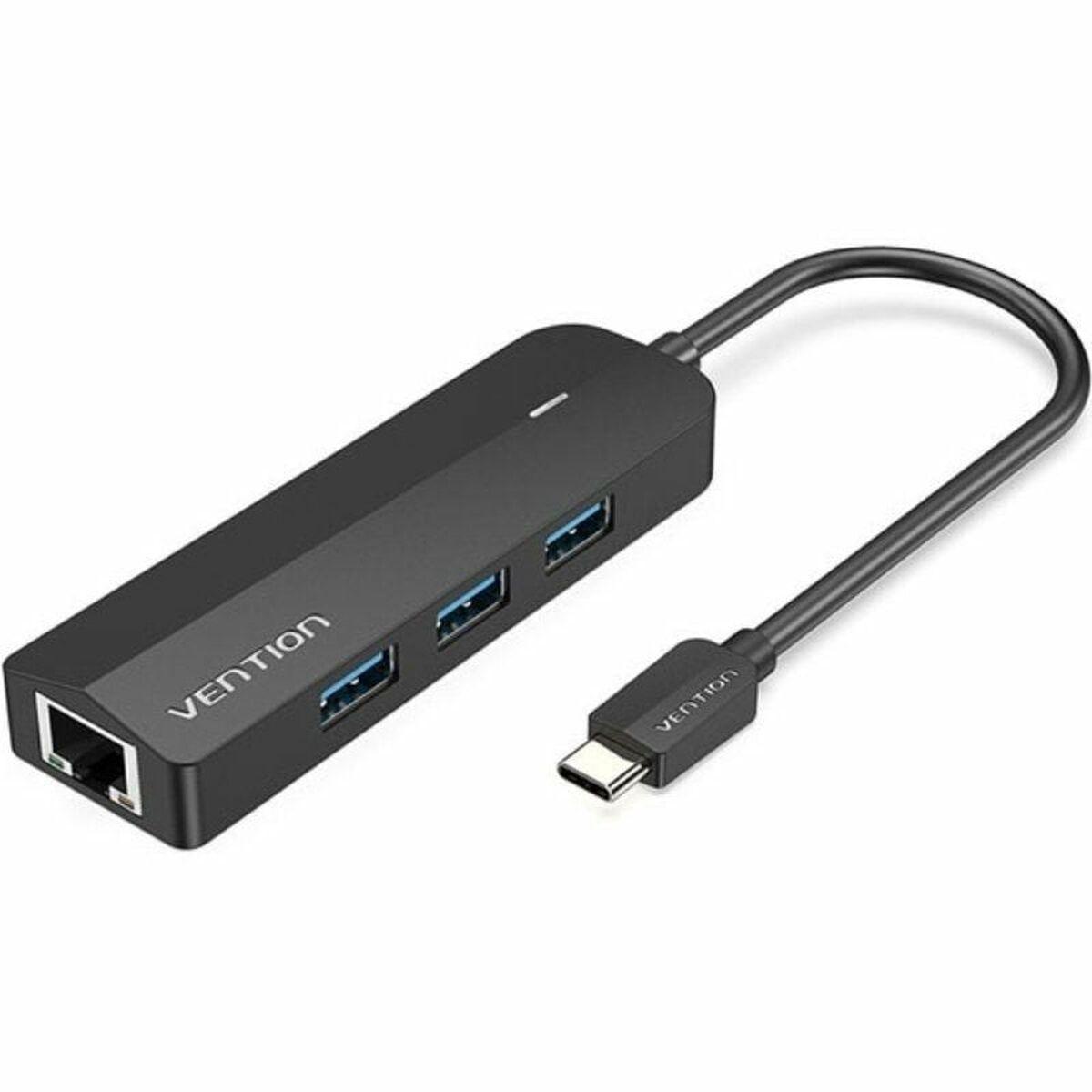 Vention USB-C Hub TGPBB - 3x USB-A, Gigabit RJ45, sort