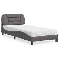 Seng med madras 90x200 cm kunstlæder grå