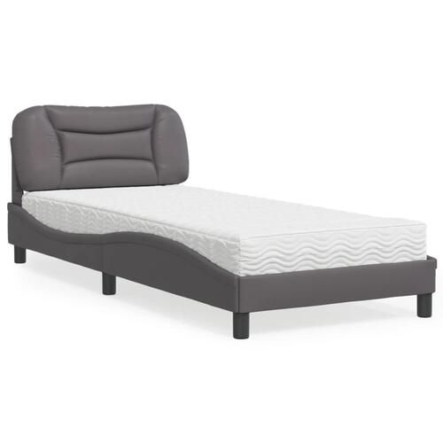 Seng med madras 90x200 cm kunstlæder grå
