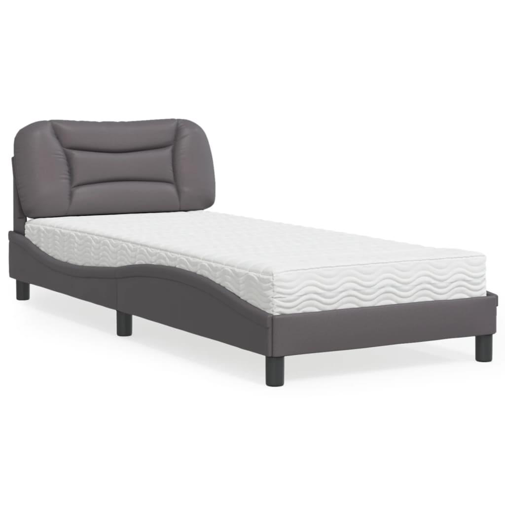 Seng med madras 90x200 cm kunstlæder grå