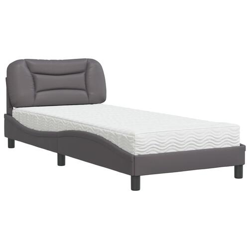 Seng med madras 90x200 cm kunstlæder grå