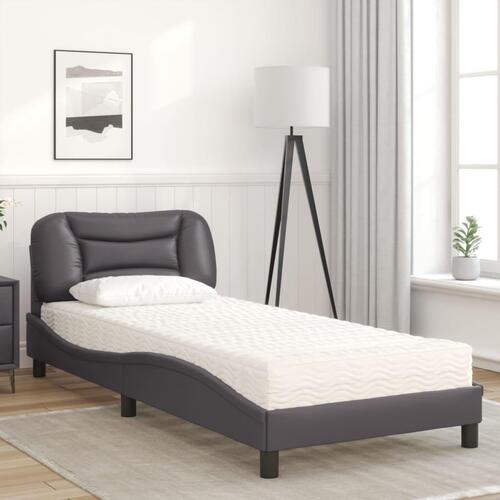 Seng med madras 90x200 cm kunstlæder grå