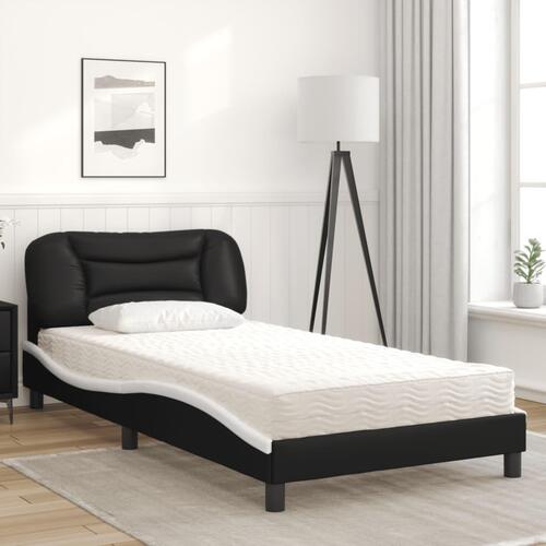 Seng med madras 100x200 cm kunstlæder sort og hvid