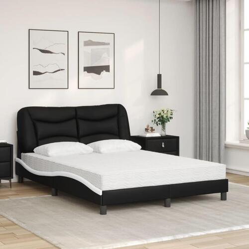 Seng med madras 120x200 cm kunstlæder sort og hvid
