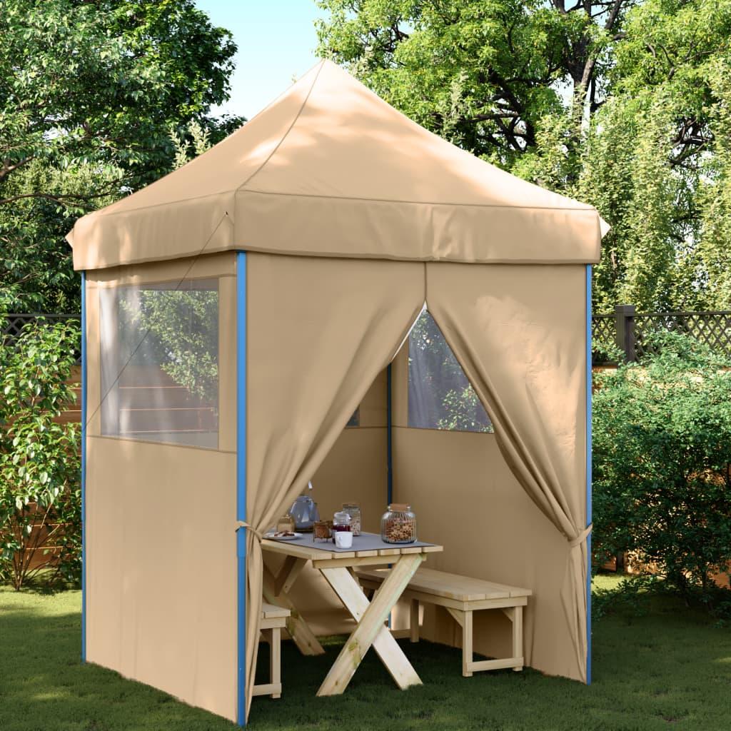Foldbart pop-up festtelt med 4 sidevægge beige billede