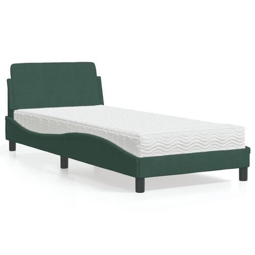 Seng med madras 90x200 cm velour mørkegrøn