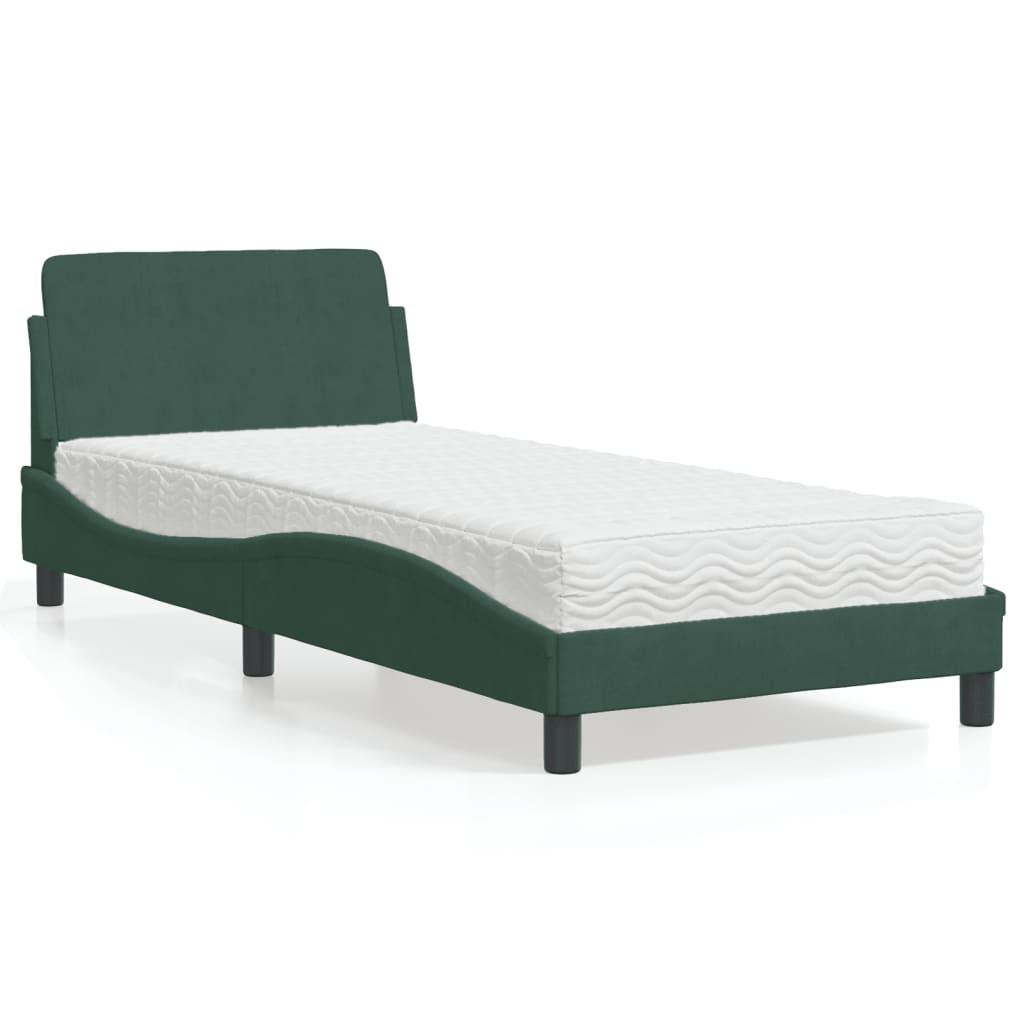 Seng med madras 90x200 cm velour mørkegrøn