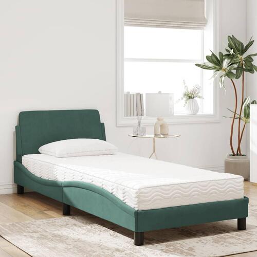 Seng med madras 90x200 cm velour mørkegrøn