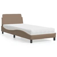 Seng med madras 90x200 cm kunstlæder cappuccinofarvet