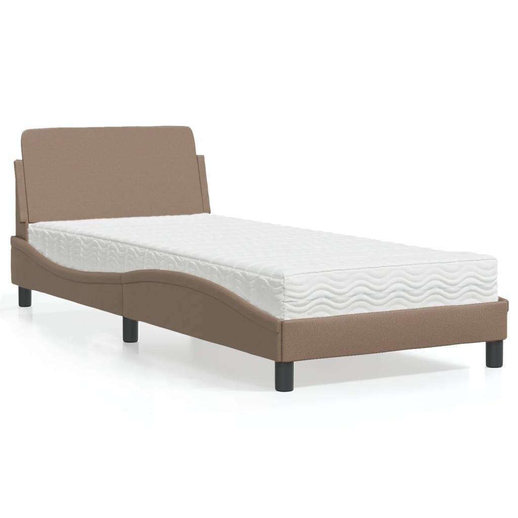Seng med madras 90x200 cm kunstlæder cappuccinofarvet